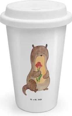 Produktbild von Mr. & Mrs. Panda Thermobecher To Go Otter Blumenstrauß - Weiß - Geschenk, Seeotter, Kaffeebecher, Mehrwegbecher, ToGo, Niedlich, Becher, Coffee, Süß, See