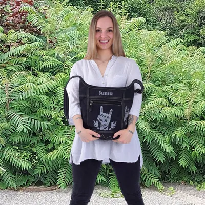 Produktbild von Sunsa Damen Hobo Tasche/Umhängetasche, aus Canvas. Nachhaltige Produkte, Groß Stoff Crossbody Bag, schwarze Schultertasche mit ROCK druck, Geschenkideen für Frauen/Mädchen