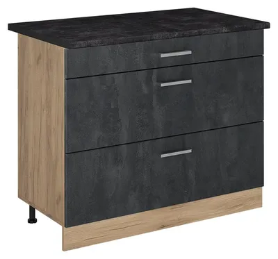 Immagine prodotto di Mobiletto base per cucina Vicco R-Line Calce nera/Rovere dorato 100 cm piano di lavoro Antracite, Model 71636