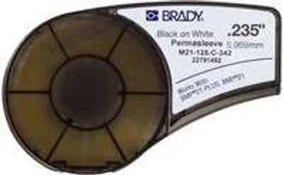 Produktbild von Brady BMP21-PLUS Series, PermaSleeve Polyolefin-Schrumpfschläuche zur Kabelkennzeichnung, Schwarz, Weiß, Polyolefin, Wärmeübertragung, Matte, Rechteck, -55 - 135 °C