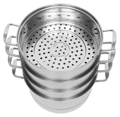 Produktbild von Dampfgartopf - 5-stöckiger stapelbarer Dampfgarer aus 304 Edelstahl - Glasdeckel - Ø 32 cm - Rostfrei - Silber