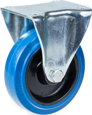 Immagine prodotto di ruota fissa da 100 mm con gomma elastica blu su ruota centrale in nylon