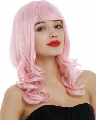 Produktbild von WIG ME UP Perücke lang wellig Locken Pony Hellrosa Rosa 3001-T2333