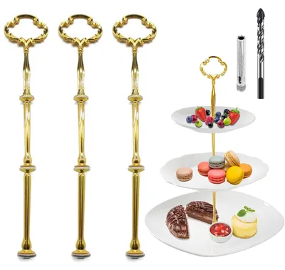Tortenständer-Set, 3 Stangen, 2/3-stufig, Gold, Blumenform