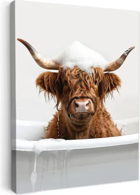 Produktbild von MuchoWow® - Leinwandbilder - Schottischer Highlander - Bad - Kuh - Tiere - Schaumstoff, Wandbild, Wanddeko Bilder Wohnzimmer, 30x40 cm