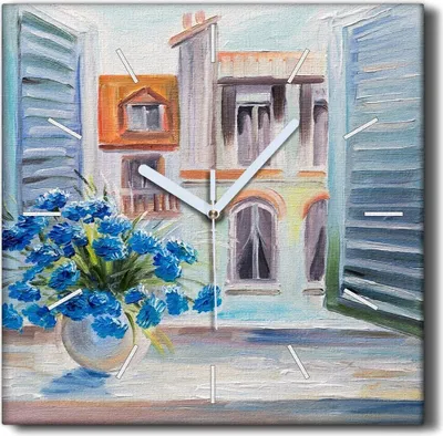 Produktbild von Coloray Hodiny Unikátní 30x30 cm  Tiché hodiny Pro obývací pokoj a kuchyň Nástěnné hodiny Plátno Černé ručičky hodin - Malování květin střecha