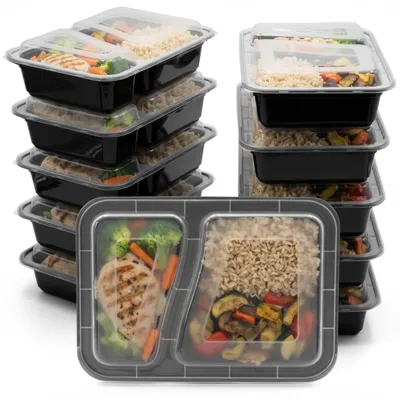 Produktbild von BigDean 10 Stück wiederverwendbare Meal Prep Boxen mit Deckel 2 Fächer mikrowellen-, gefrier- & spülmaschinengeeignet; stapelbare Meal Prep Dosen