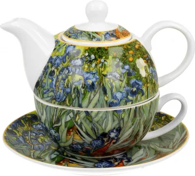 Produktbild von DUO ART GALLERY Tasse mit Teekanne IRISES inspired by Van Gogh New Bone China Porzellan