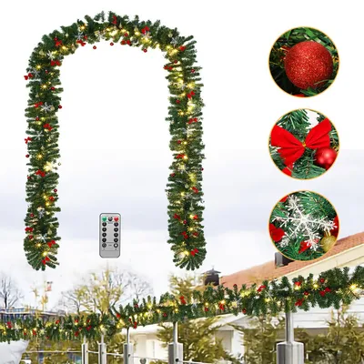 Immagine prodotto di Hengda ghirlanda di Natale decorazione ghirlanda di abete decorazione natalizia interna ed esterna ghirlanda artificiale 5m 100 LED con decorativo + telecomando