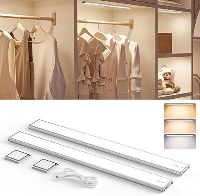 Obrázok produktu pre Sada LED svietidiel pod skrinku – osvetlenie pod skrinku – s pohybovým senzorom – 2 sady, 40 cm – strieborná farba