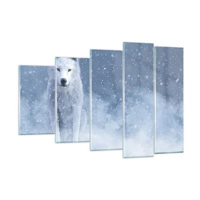 Produktbild von Bilder auf glas - 5 Teile - Weiß Wolf Schnee - 150x100cm - Glasbilder - Wandbilder - Bilder - zum Aufhängen bereit - Wanddekoration aus Glas - Glas Bilder - Wandbild auf Glas - GEG150x100-5006