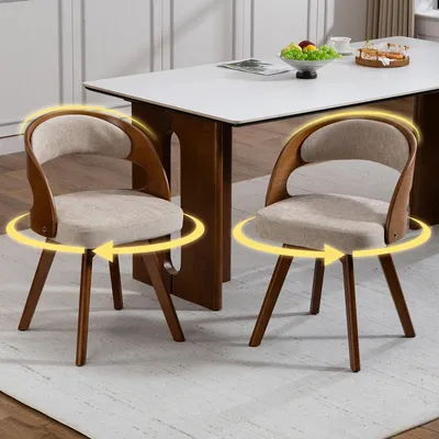 Produktbild von Moderner Holz Esszimmerstuhl Drehbar Polsterstuhl mit Baumwoll Leinen Kissen Geschwungene Rückenlehne Akzentstuhl für Küche Café Wohnzimmer. khaki
