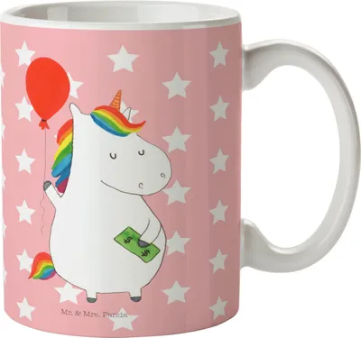 Produktbild von Mr. & Mrs. Panda Becher Einhorn Luftballon - Rot Pastell - Geschenk, Geld, Keramiktasse, Kaffeebecher, Pott, Tasse, Unicorn, Einhörner, Kaffeetasse