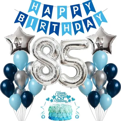 85. Geburtstag Dekoration Blau Silber – 31-teiliges Set