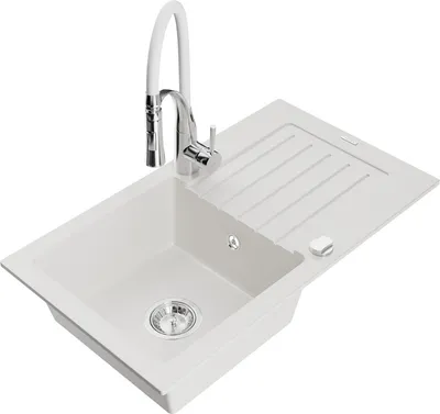 Produktbild von Mexen Pablo 1 Becken-Granitspüle mit Abtropffläche und Mischbatterie Aster, Weiß - 6510-20-73450-02