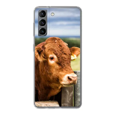 Produktbild von MuchoWow® Handyhülle Schutzhülle Hülle für Samsung Galaxy S21 Schottischer Highlander - Berg - Zaun Silikon Softcase Handy Hülle - Softcase