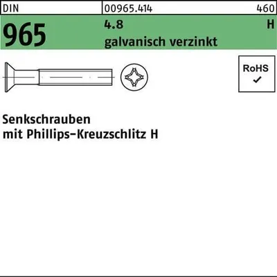 Produktbild von Reyher  965-H Senkschrauben M 4 x80 Kreuzschlitz Güte 4.8 verzinkt (500 Stück)