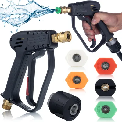 Obrázok produktu pre Rosfix Pištoľ na Vysokotlakový Čistič – Pištoľ 5000 PSI | Závit M22-14, Rýchlospojka 1/4” | Kompatibilné s Kärcher Click | Sada 5 Trysiek