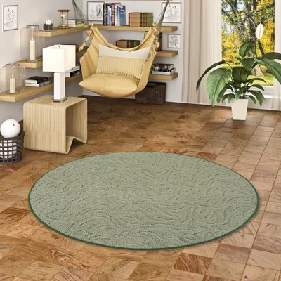 Produktbild von Konturenschnitt Hochflor Langflor Teppich Frieda Grün Rund, Größe:100 cm Rund