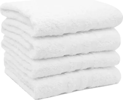 Produktbild von 4er Set Handtuch aus 100% Baumwolle, 50x100 cm, weiß, mit 3 Bordürenstreifen