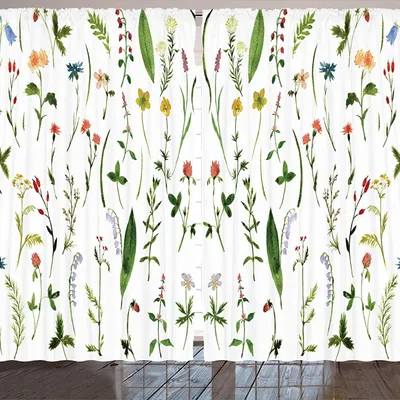 Produktbild von ARANDE Aquarell-Blumen Gardine, Verschiedene Arten Von Blumen Mit Kräutern Unkraut Pflanzen Erde Elemente, 280 x 175 cm, Mehrfarbig