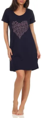 Produktbild von Damen Nachthemd kurzarm Schlafshirt mit Herz Motiv  ; marine , S