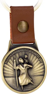 Produktbild von FABACH Christophorus Schlüsselanhänger am Lederband - Schutzpatron für Autofahrer und Reisende - Heilige Christophorus Plakette Auto Glücksbringer - Schutzengel Auto Motorrad Anhänger modern