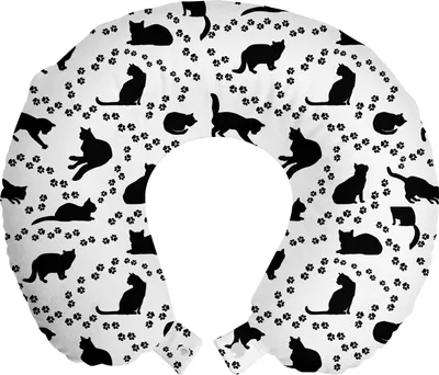 Produktbild von ABAKUHAUS Katze Reisekissen Nackenkissen, Kätzchen Abdrücke Paws, Schaumstoff Reiseartikel für Flugzeug und Auto, 30x30 cm, Schwarz und weiß