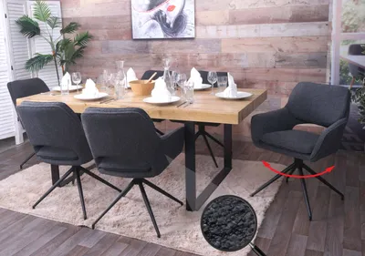 Produktbild von 6er-Set Esszimmerstuhl HWC-N74, Küchenstuhl, drehbar Auto-Return, Stoff Bouclé (540g/m²)   dunkelgrau