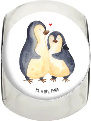 Produktbild von Mr. & Mrs. Panda Teedose Pinguin umarmen L 870ml - Weiß - Geschenk, Hochzeitstag, Liebe, Bonbonglas, Verknallt, Vorratsbehälter, gewürzglas, Umarmung Verliebt, Glasdose