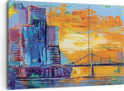 Produktbild von Bild auf Leinwand - Leinwandbild - 3 Teile - Stadt Brücke pastos - 165x110cm - Wand Bild - Wanddeko - Wandbilder - Leinwanddruck - Bilder - Wanddekoration - Leinwand bilder - Wandbild - CE165x110-4392