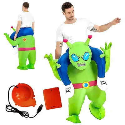 Productafbeelding van Opblaasbaar alienkostuum voor volwassenen - Halloweenkostuum - Met ingebouwde ventilator - Grappige outfit voor feesten