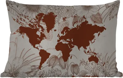 Produktbild von MuchoWow® Outdoor Kissen - Weltkarte - Blumen - Rot - 50x30 cm - Wetterfest - Lounge Kissen - Sofa kissen - Wohnzimmer Dekoration