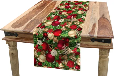 Produktbild von ABAKUHAUS Weihnachten Tischläufer, Baum-Zweig Glocken, Esszimmer Küche Rechteckiger Dekorativer Tischläufer, 40 x 180 cm, Mehrfarbig