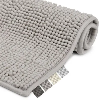 Immagine prodotto di Tappetino da bagno in ciniglia antiscivolo Unyqoos®, 50x50 cm, grigio – assorbente e lavabile (a 40°C), base antiscivolo, adatto per pavimenti riscaldati