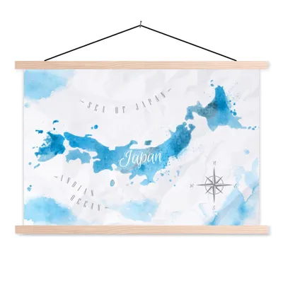 Obrázek produktu pro MuchoWow® Textilní plakát - Mapy světa - Japonsko - Akvarel - 60x40cm - S hnědými lamelami