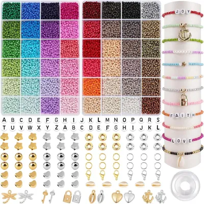 Produktbild von Perlen Set zum Auffädeln 3mm Glas 48 Farben 2 Boxen für Schmuckherstellung