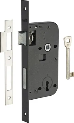 Image de Serrure encastrable à clé pour porte de chambre, axe 50mm, bouts carrés, noir, 1 clé - THIRARD