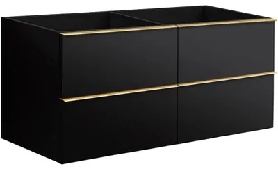 Image de Meuble de salle de bain sous vasque avec poignée Velora - noir mat, poignée dorée - 158x53x46,5 cm