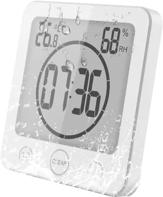 Produktbild von Sonstiges Thermometer Badezimmeruhr, Badezimmeruhr mit Saugnapf, wasserdicht, Touch-Steuerung, °C/°F, Luftfeuchtigkeit, Temperatur, LCD-Display, Count