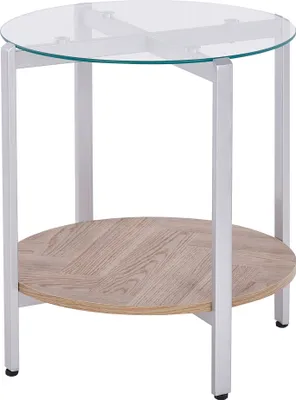 Produktbild von BELIANI Beistelltisch Silber / Hellbraun mit Glasplatte aus Metall MDF Holzplatte Elegant Modernes Design für Wohnzimmer Schlafzimmer