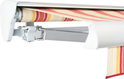 Produktbild von SOLUNA Halbkassettenmarkise Classic 3,5x2 Stoff Dessin 8430 Gestell E6EV1 silber eloxiert Antrieb links inkl. Motor und