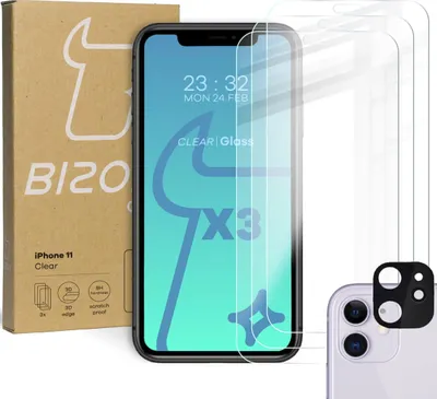 Produktbild von Bizon Glass Clear gehärtetes Glas - 3 Stück + Linse, iPhone 11