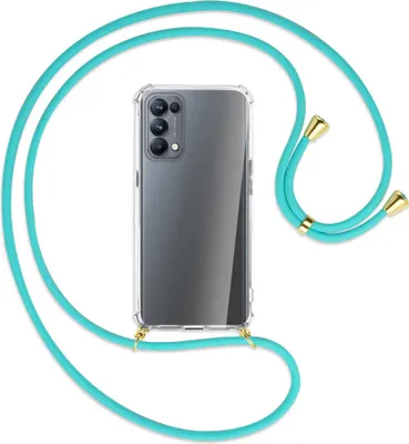 Produktbild von Handykette Backcover-Schutzhülle mit Band (Metall goldfarben) für Oppo Reno5 Pro 5G - türkis