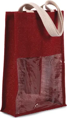 Produktbild von Kimood Jute Flaschentasche Flaschentüte Jutebeutel Weinverpackung, Größe:U, Farbe:Cherry Red/Gold