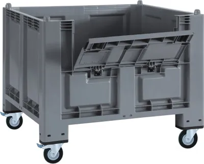Produktbild von Palettenbox mit Kommissionierklappe, 4 Rollen / 2 Rollen mit Bremse, LxBxH 1200 x 800 x 1000 mm, grau