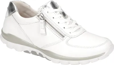 Obrázek produktu pro Gabor Comfort 66968-51 Rollingsoft white/silver dámské tenisky, kůže - dámská obuv, pohodlné šněrovací boty, bílá, kůže (cervo/lamina)
