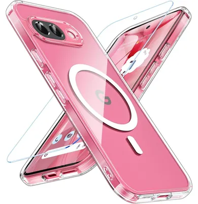 Image de Coque de protection pour Google Pixel 9a, compatible MagSafe, en verre trempé, antichoc et transparente