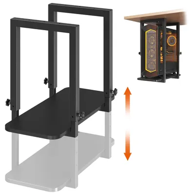 Produktbild von PC Halterung für Untertischmontage, höhenverstellbarer CPU Halter aus Stahl und Holz, bis 30 kg, Schwarz