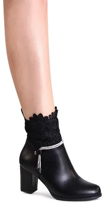 Produktbild von topschuhe24 2880 Damen Stiefeletten Ankle Boots Spitze Glitzer, Farbe:Schwarz, Größe:36 EU